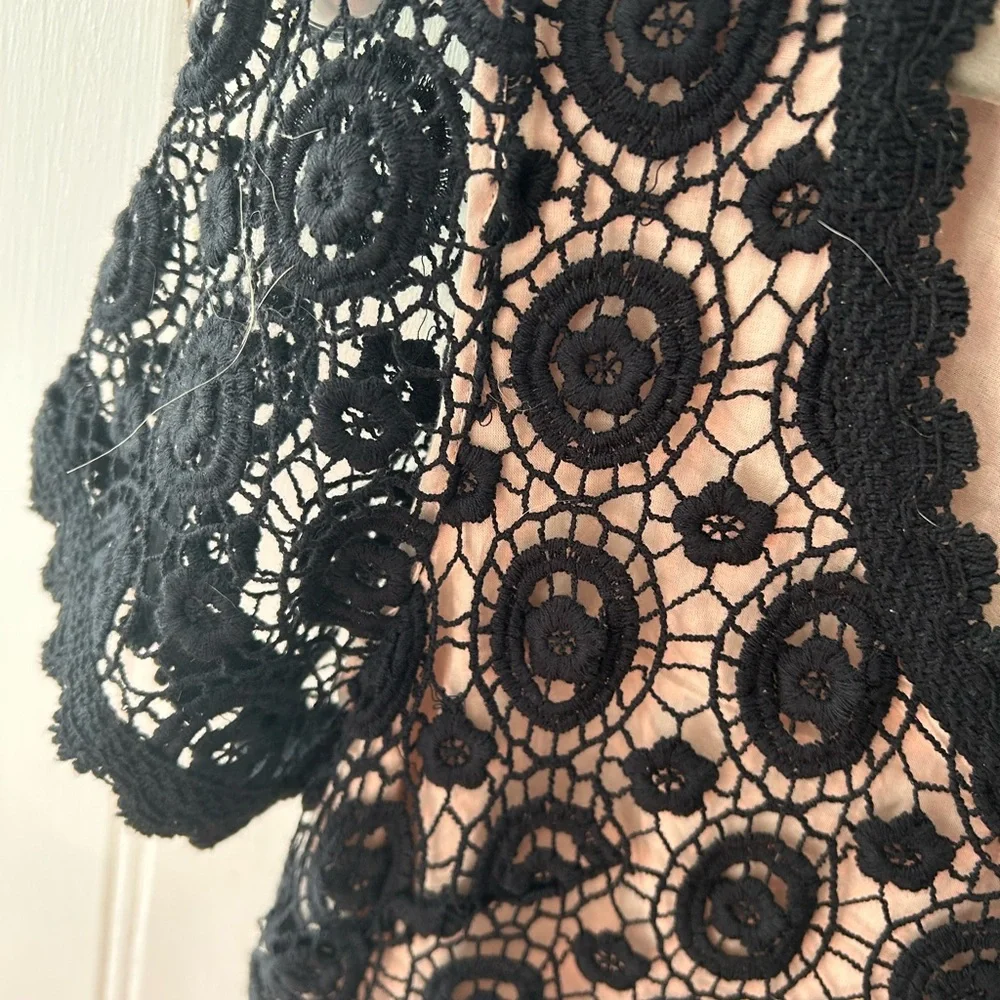 NWT FRENCH CONNECTION Black Lace Circle Pattern Mini Dress w/Full Pink Lining - Picture 5 of 12